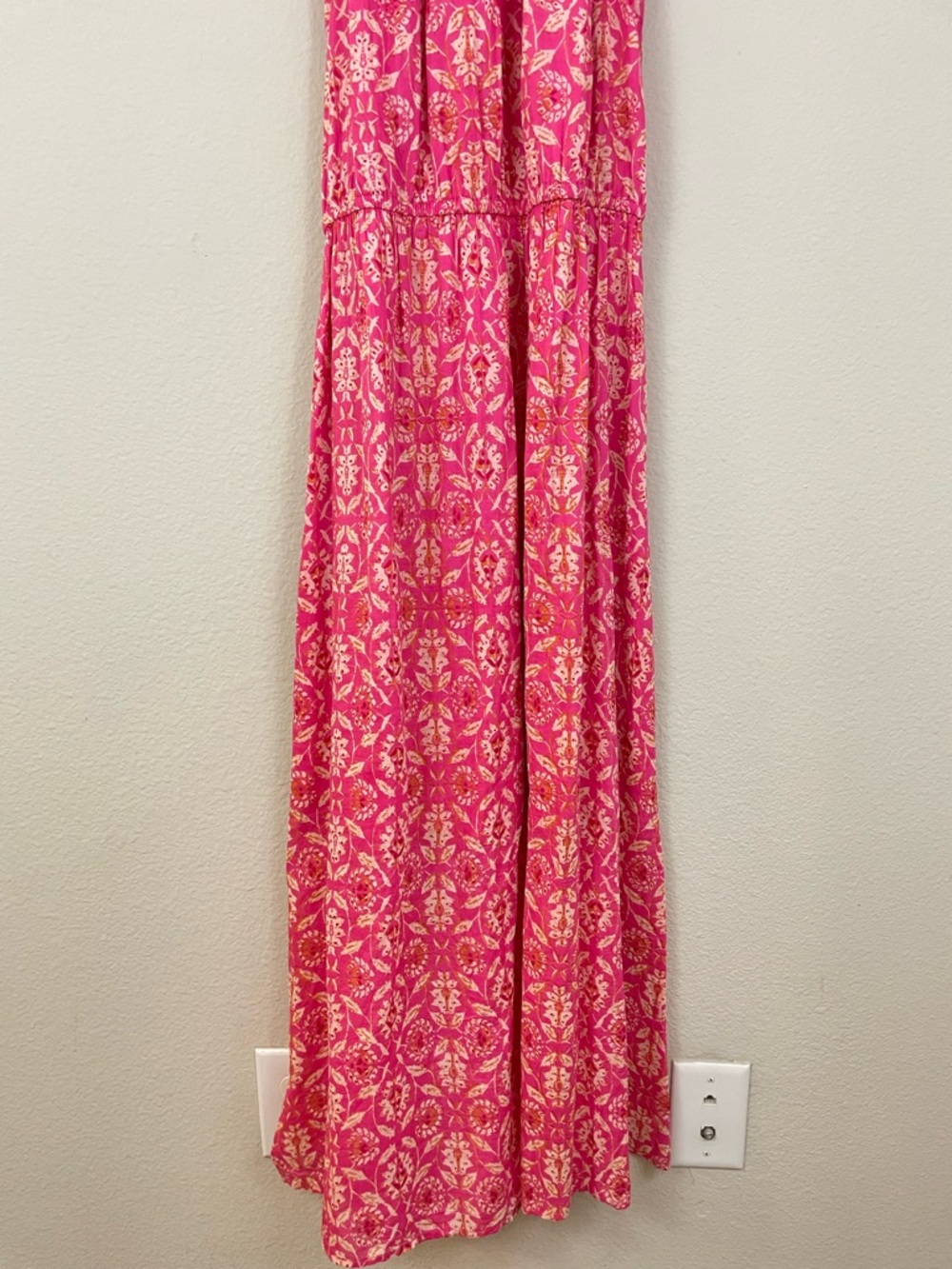 THML Pink Floral Off-Shoulder Maxi Dress with Tassel Waist Size M Boho Beach - Picture 12 of 12